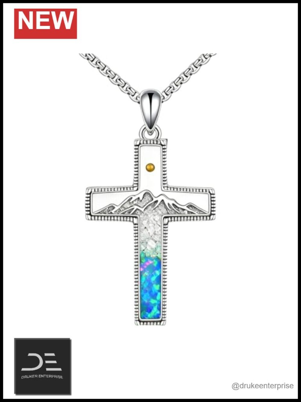 Opal Mustard Seed Cross Pendant Necklace 925 Sterling Silver